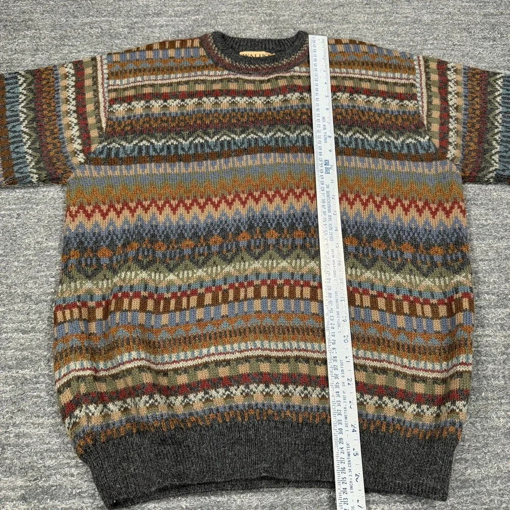Waliki Sweater Men Medium Geometric Alpaca Knit Colorful Crewneck Boho Stripe